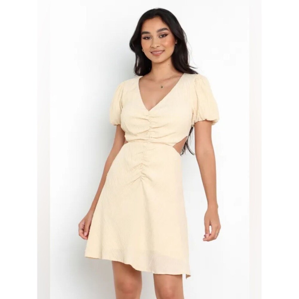 Petal & Pup Beige Cutout Puff Sleeve Mini Dress NWT Size US 2